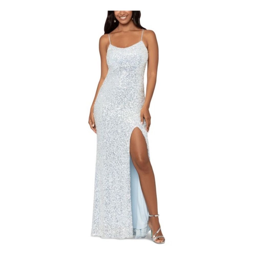 Betsy and Adam Elegant Blue Sequin Gown